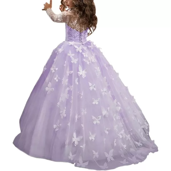 Abaowedding Lovely Flower Girl Dress Lace Long Sleeves Prom GownLilac