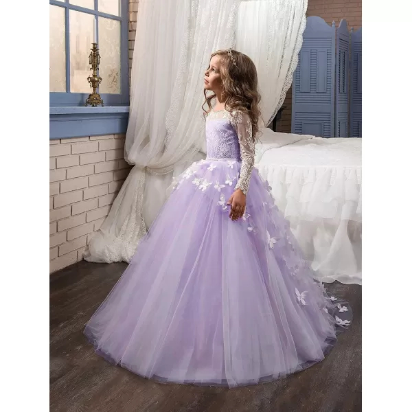 Abaowedding Lovely Flower Girl Dress Lace Long Sleeves Prom GownLilac