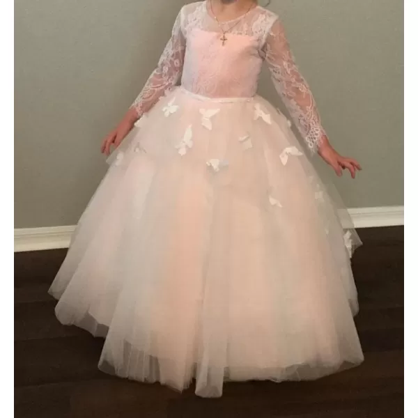 Abaowedding Lovely Flower Girl Dress Lace Long Sleeves Prom GownPink