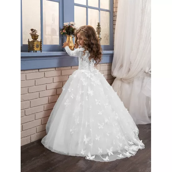 Abaowedding Lovely Flower Girl Dress Lace Long Sleeves Prom GownWhite
