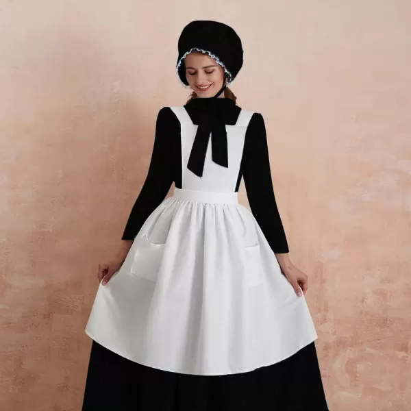 Abaowedding Womens American Pioneer Costume Dress Historical Modest Prairie Colonial Floral DressBlack