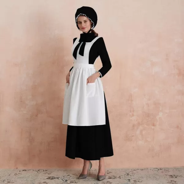Abaowedding Womens American Pioneer Costume Dress Historical Modest Prairie Colonial Floral DressBlack