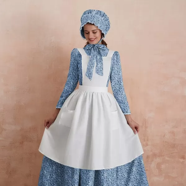 Abaowedding Womens American Pioneer Costume Dress Historical Modest Prairie Colonial Floral DressBlue