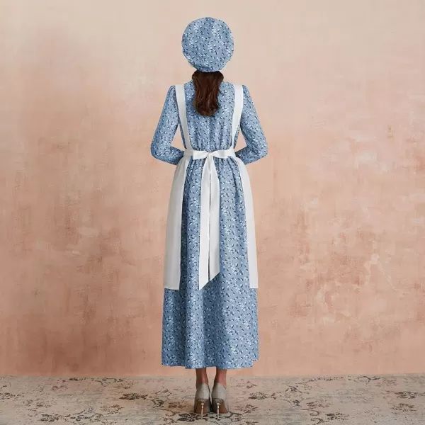 Abaowedding Womens American Pioneer Costume Dress Historical Modest Prairie Colonial Floral DressBlue