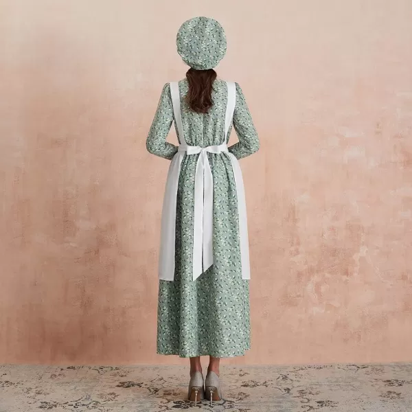 Abaowedding Womens American Pioneer Costume Dress Historical Modest Prairie Colonial Floral DressGreenivory