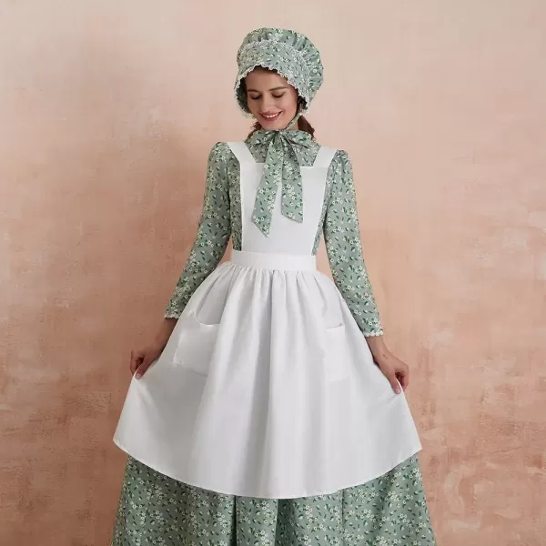 Abaowedding Womens American Pioneer Costume Dress Historical Modest Prairie Colonial Floral DressGreenivory