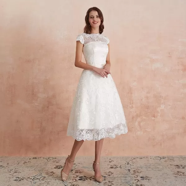 Abaowedding Womens Cocktail Dress Floral Lace Knee Length Short Formal Wedding Bridal GownIvory