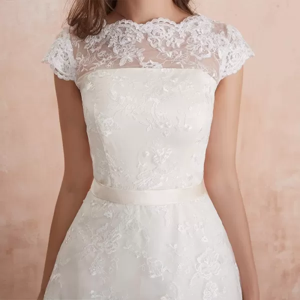 Abaowedding Womens Cocktail Dress Floral Lace Knee Length Short Formal Wedding Bridal GownIvory