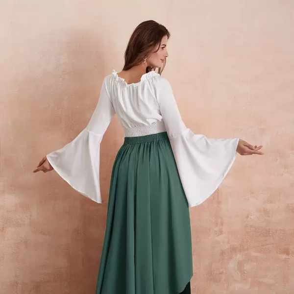 Abaowedding Womens Medieval Dress Retro Renaissance Costumes Irish Trumpet Sleeve Round Neck Peasant Long GownDark Green