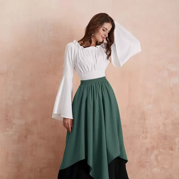 Abaowedding Womens Medieval Dress Retro Renaissance Costumes Irish Trumpet Sleeve Round Neck Peasant Long GownDark Green