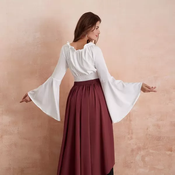 Abaowedding Womens Medieval Dress Retro Renaissance Costumes Irish Trumpet Sleeve Round Neck Peasant Long GownRed