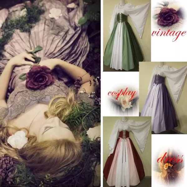 Abaowedding Womens Renaissance Medieval Costumes Dress Trumpet Sleeves Gothic Retro GownBurgundy