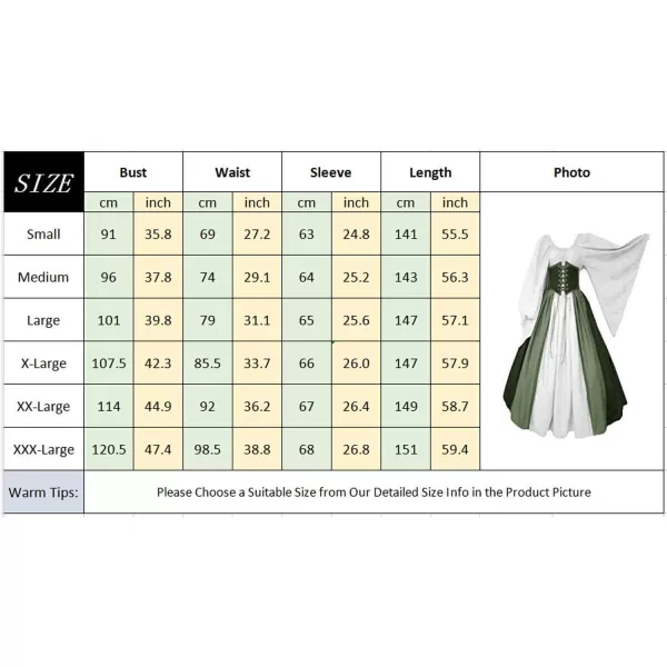 Abaowedding Womens Renaissance Medieval Costumes Dress Trumpet Sleeves Gothic Retro GownGreen