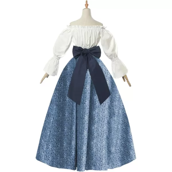 Abaowedding Womens Victorian Pioneer Costume Dress Civil War Prairie Colonial Floral DressBlue