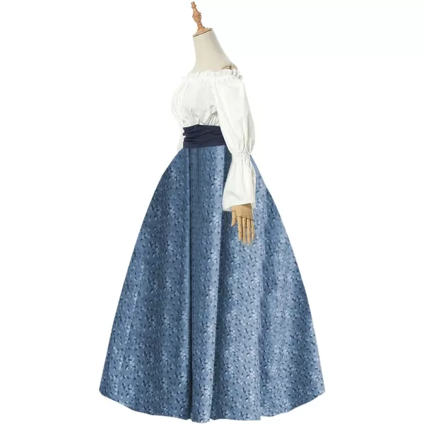 Abaowedding Womens Victorian Pioneer Costume Dress Civil War Prairie Colonial Floral DressBlue