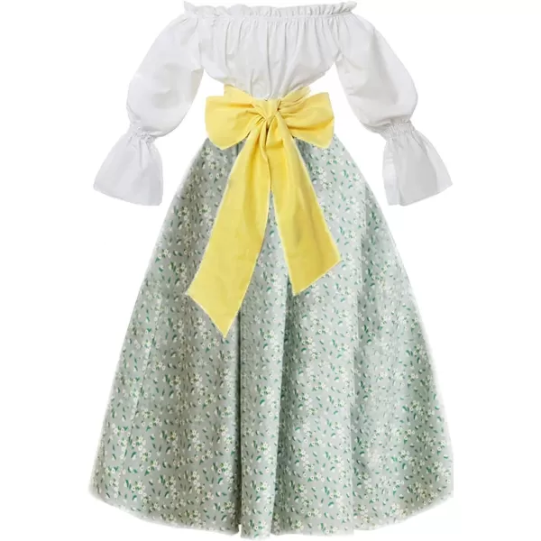 Abaowedding Womens Victorian Pioneer Costume Dress Civil War Prairie Colonial Floral DressGreen