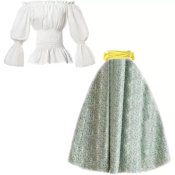 Abaowedding Womens Victorian Pioneer Costume Dress Civil War Prairie Colonial Floral DressGreen
