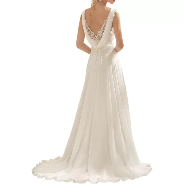 Abaowedding Womens Wedding Dress Lace Double VNeck Sleeveless Evening DressOffwhite