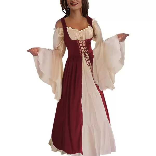 Abaowedding Womenss Medieval Renaissance Costume Cosplay Over DressBurgundy