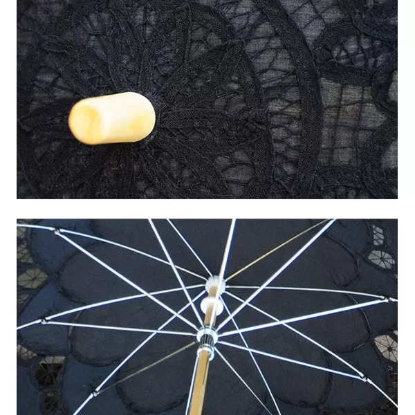 Lace Wedding Umbrella Parasol For Bride Cotton Fashion Wooden Handle Decoration Umbrella BlackBlack