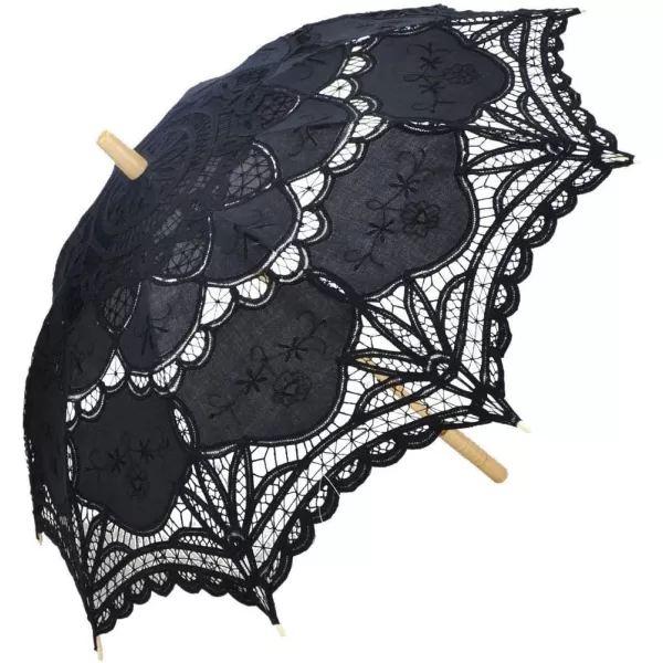 Lace Wedding Umbrella Parasol For Bride Cotton Fashion Wooden Handle Decoration Umbrella BlackBlack