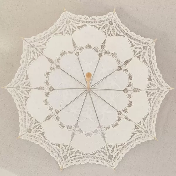 Lace Wedding Umbrella Parasol For Bride Cotton Fashion Wooden Handle Decoration Umbrella BlackIvory