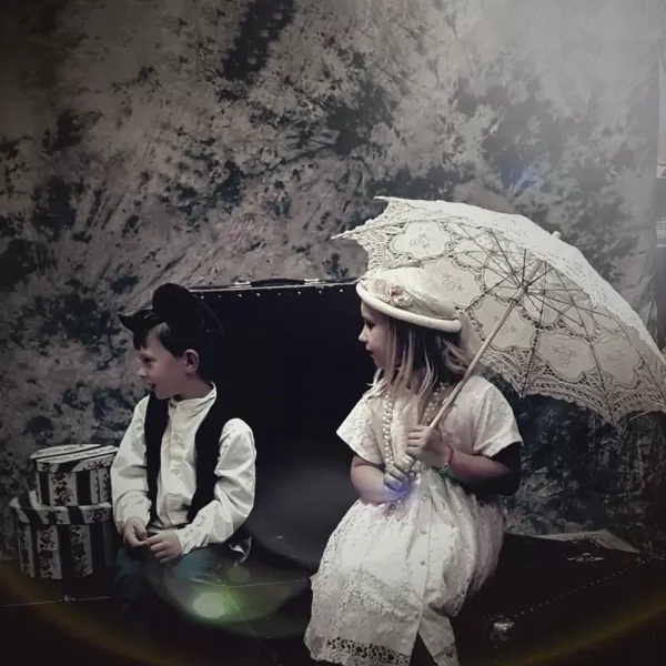 Lace Wedding Umbrella Parasol For Bride Cotton Fashion Wooden Handle Decoration Umbrella BlackIvory