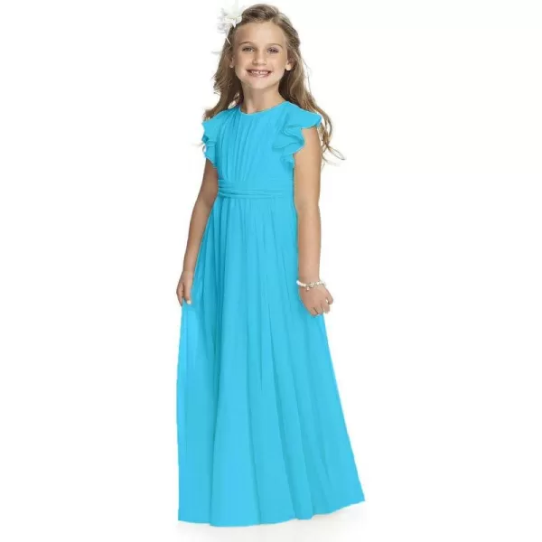 Abaowedding Fancy Chiffon Flower Girl Dresses Flutter Sleeves Junior Bridesmaid DressSky Blue