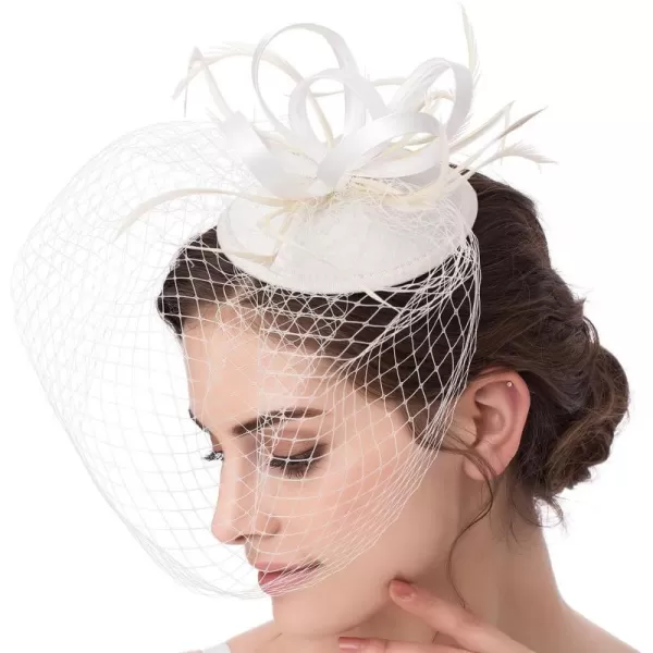 Abaowedding Feather Fascinator Cocktail Party Hair Clip Pillbox HatsB Ivory