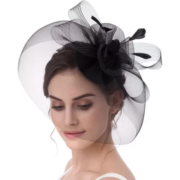 Abaowedding Feather Fascinator Cocktail Party Hair Clip Pillbox HatsBlack