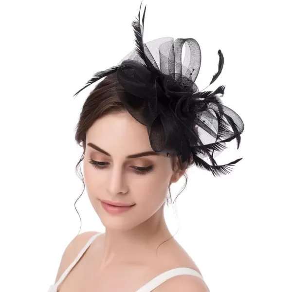 Abaowedding Feather Fascinator Cocktail Party Hair Clip Pillbox HatsC Black