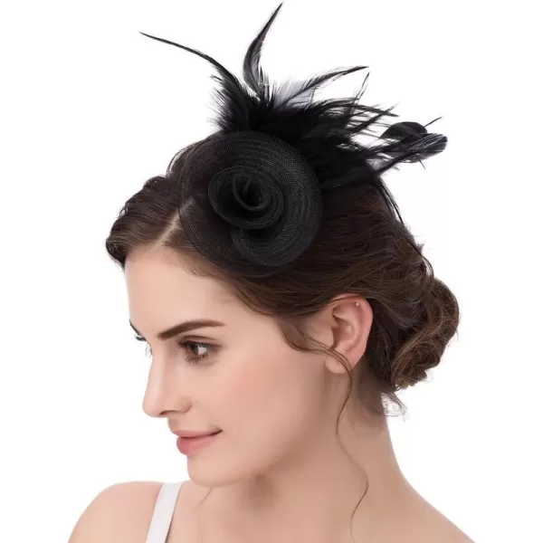 Abaowedding Feather Fascinator Cocktail Party Hair Clip Pillbox HatsD Black