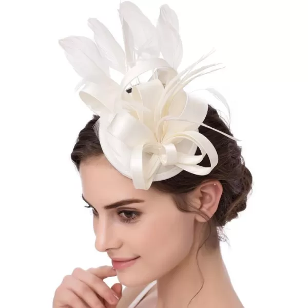 Abaowedding Feather Fascinator Cocktail Party Hair Clip Pillbox HatsIvory