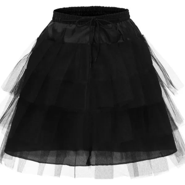 Abaowedding Flower Girls Hoopless Petticoat Slip with 3 Layers Elastic Kids Crinoline UnderskirtBlack