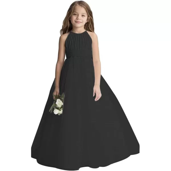 Abaowedding Flower Girls Tulle Chiffon Dresses Kids Wedding Party Pageant Ball GownsBlack