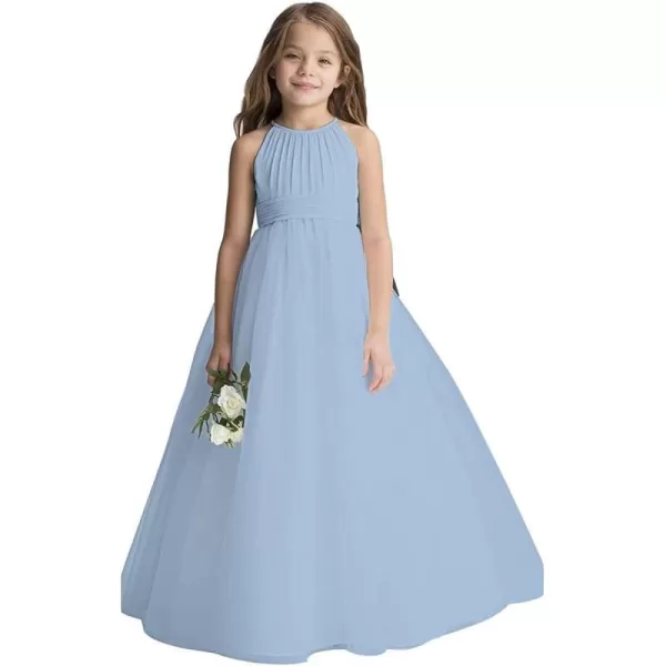 Abaowedding Flower Girls Tulle Chiffon Dresses Kids Wedding Party Pageant Ball GownsBlue