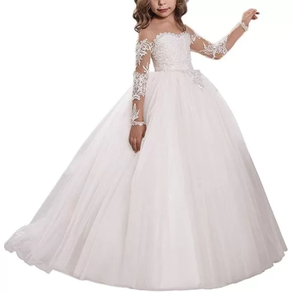 Abaowedding Lace Embroidery Sheer Long Sleeves Kids Trailing GownsIvory