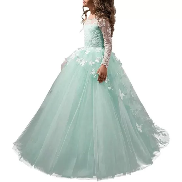 Abaowedding Lovely Flower Girl Dress Lace Long Sleeves Prom GownAqua