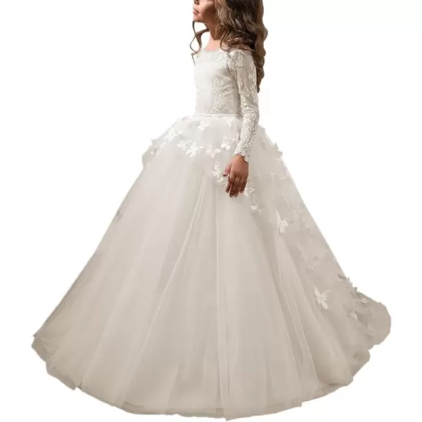 Abaowedding Lovely Flower Girl Dress Lace Long Sleeves Prom GownIvory