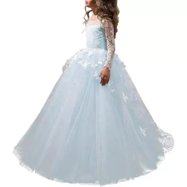 Abaowedding Lovely Flower Girl Dress Lace Long Sleeves Prom GownLight Blue