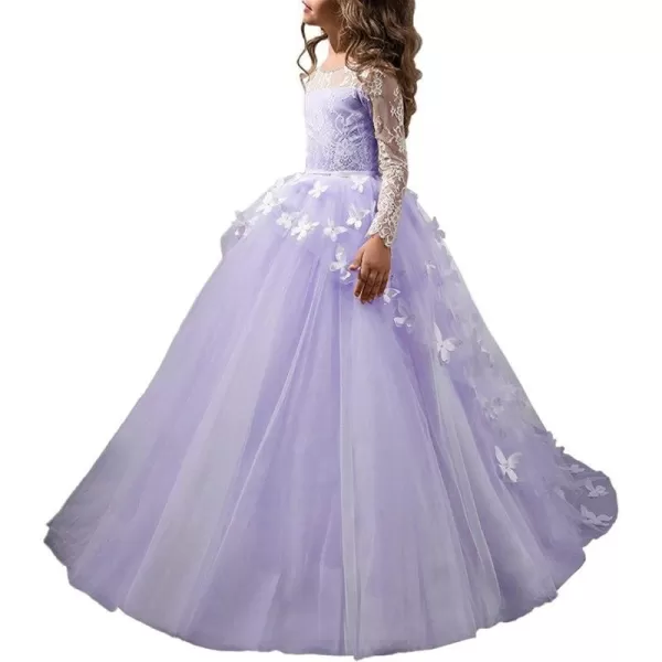 Abaowedding Lovely Flower Girl Dress Lace Long Sleeves Prom GownLilac