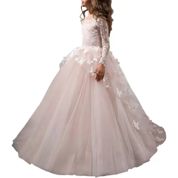 Abaowedding Lovely Flower Girl Dress Lace Long Sleeves Prom GownPink