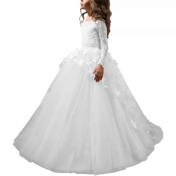 Abaowedding Lovely Flower Girl Dress Lace Long Sleeves Prom GownWhite