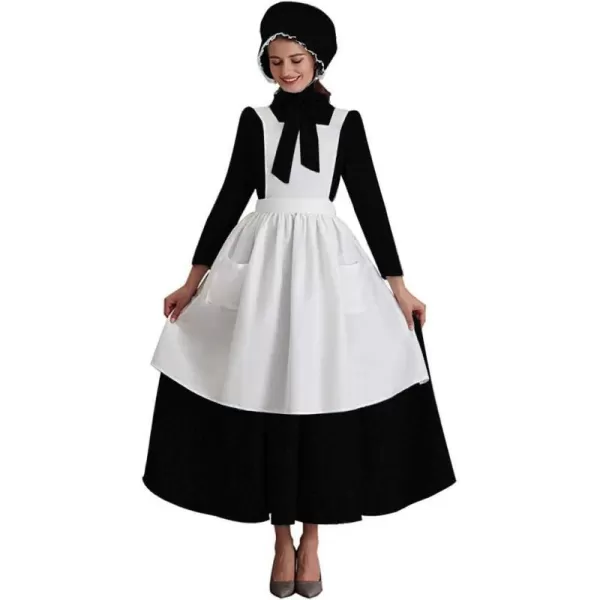 Abaowedding Womens American Pioneer Costume Dress Historical Modest Prairie Colonial Floral DressBlack