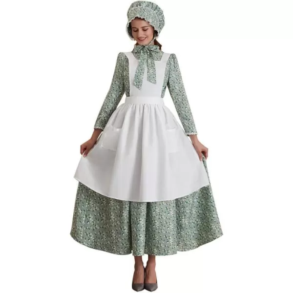 Abaowedding Womens American Pioneer Costume Dress Historical Modest Prairie Colonial Floral DressGreenivory