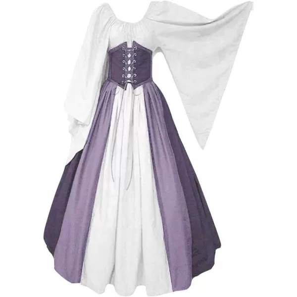 Abaowedding Womens Renaissance Medieval Costumes Dress Trumpet Sleeves Gothic Retro GownPurple