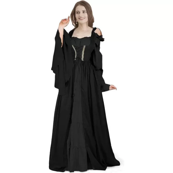 Abaowedding Womenss Medieval Renaissance Costume Cosplay Over DressPure Black