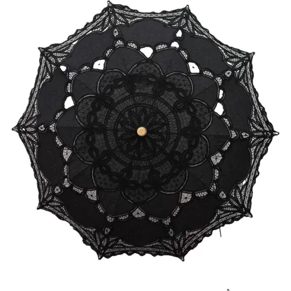 Lace Wedding Umbrella Parasol For Bride Cotton Fashion Wooden Handle Decoration Umbrella BlackBlack