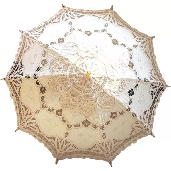 Lace Wedding Umbrella Parasol For Bride Cotton Fashion Wooden Handle Decoration Umbrella BlackIvory