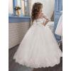 imageAbaowedding Lace Embroidery Sheer Long Sleeves Kids Trailing GownsWhite  Floor Length